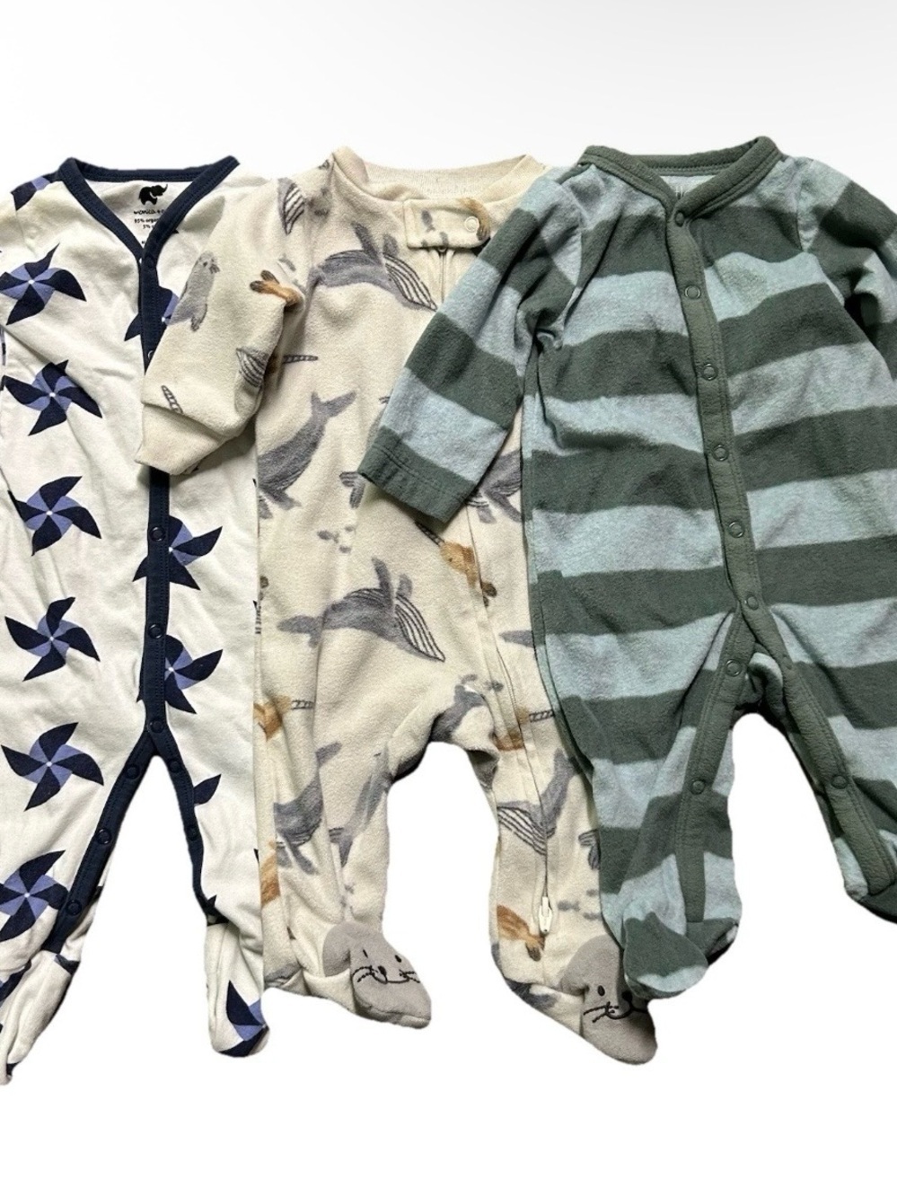 Baby Footie Pajamas Organic Cotton Stripes Fleece Animals Size 0-3 Months